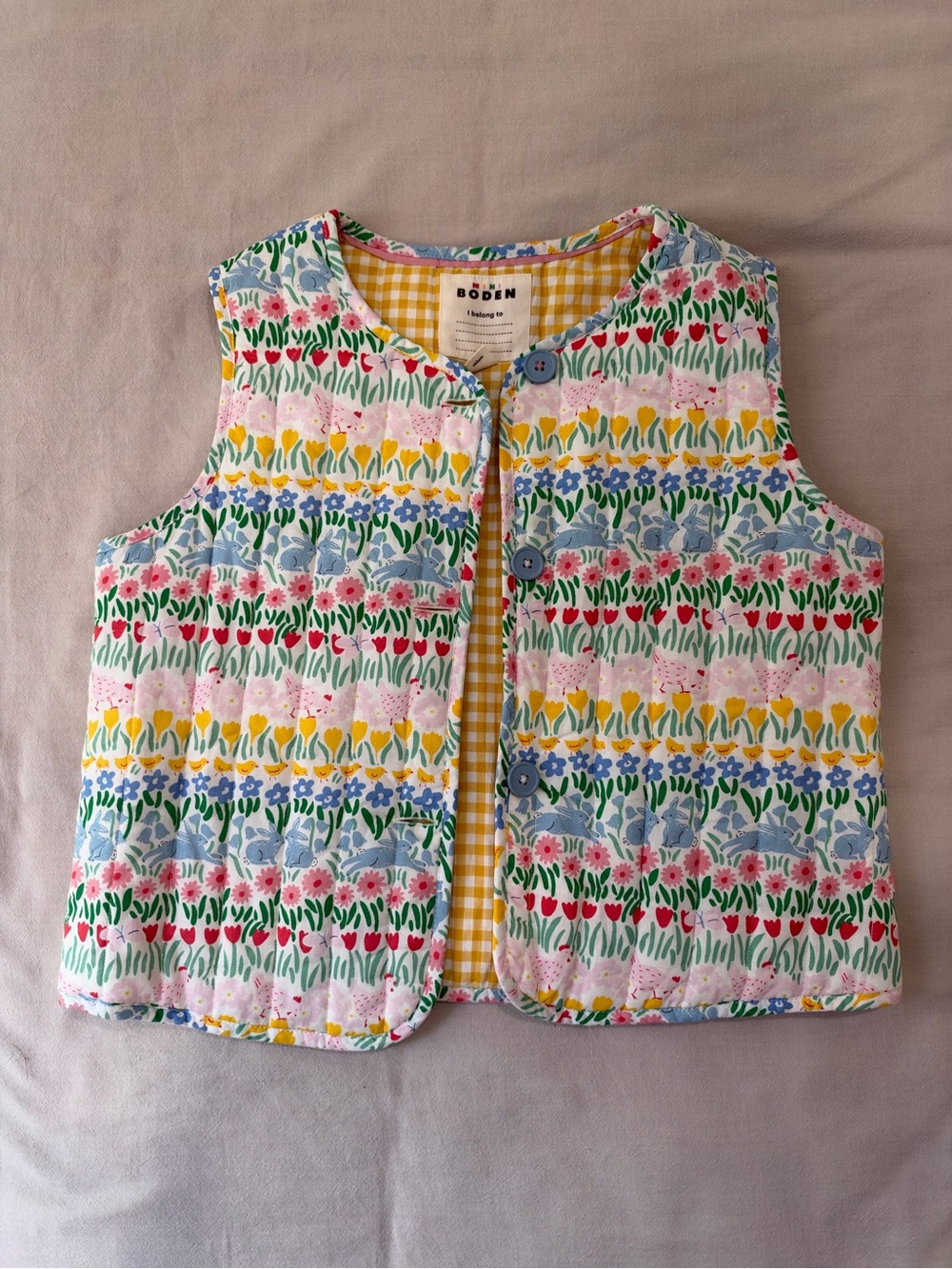 Mini Boden Girls Bunny Floral Quilted Vest Gilet 9-10Y NWOT